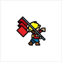A pixel art character holding a flag vector