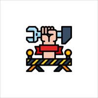 A hand holding a wrench and hammer icon vector