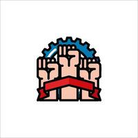A logo with two hands holding up a red and blue banner vector