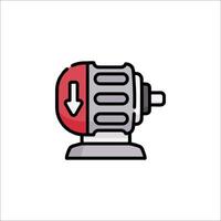 A red and black motor with an arrow pointing down vector