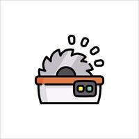 A circular saw is in a bowl with a knife vector