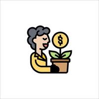 A woman holding a plant with a dollar sign on it vector