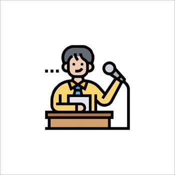 A man is giving a speech in front of a microphone vector