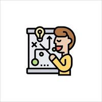 A man is pointing at a computer screen with a light bulb vector