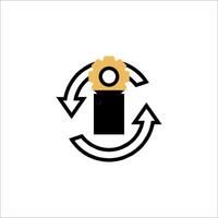 A black and yellow logo with a gear on it vector