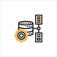 A black and yellow icon of a computer and a disk vector