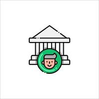 A man in front of a building with a green circle vector