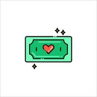 A green dollar bill with a heart on it vector