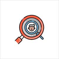 A magnifying glass icon with a man inside vector