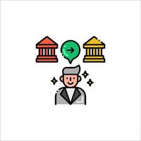 A man with a green arrow and a bank icon vector