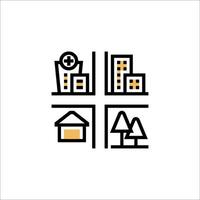 A line drawing of a house, tree and building vector