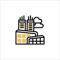A factory building icon with a yellow and black outline vector