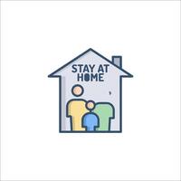 Stay at home icon with family and dog vector