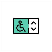 A wheelchair icon with a sign that reads disabled vector