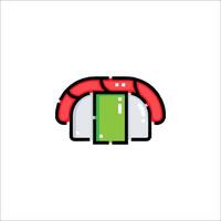 A sushi roll icon with a red and green color scheme vector