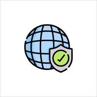 A globe with a shield and tick mark vector