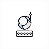 A black and white image of a computer monitor with a globe icon vector
