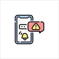 A phone with a yellow caution sign and a bell icon vector