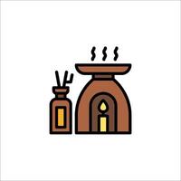 A line drawing of a stove and a bottle of oil vector