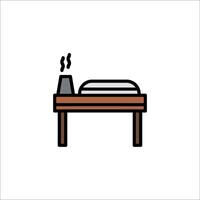 A table with a stove and a pot on it vector