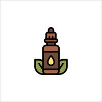 A bottle of essential oil with leaves on it vector