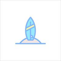 A surfboard is sitting on top of a sand dune vector
