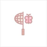 A pink butterfly and a net are in a flat design vector