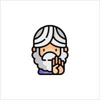 An old man with a beard and a white beard is holding his hand up vector