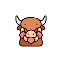 A cartoon bull wearing a flower wreath on its head vector