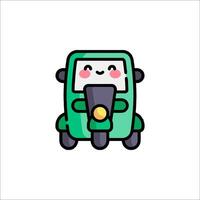 A cute little green car with a smile on its face vector