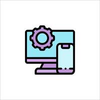 A computer and phone icon with gears on it vector