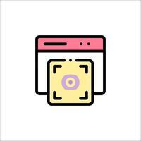 A flat icon of a camera with a pink square vector