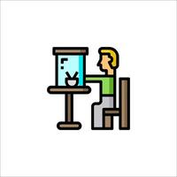 A man sitting at a desk with a computer vector