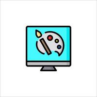 A computer monitor with paint and a brush icon vector