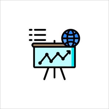 A presentation board with a globe and a graph vector