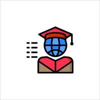 A globe icon with a graduation cap on it vector