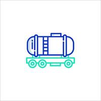 A train with a tank on it, with a blue outline vector