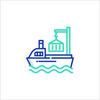 A ship with a crane on it, with a blue outline vector