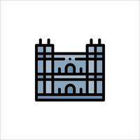 A building icon in black and white vector