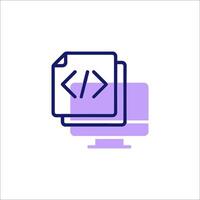 A computer screen with a code symbol on it vector
