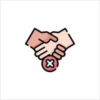 Two hands shaking hands with a red cross over it vector
