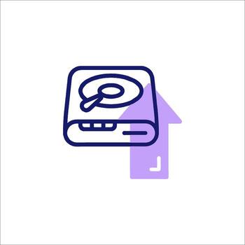 A computer with a disk icon on it vector