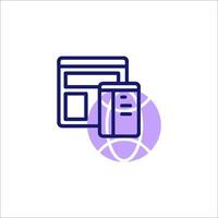 A purple and white icon of a phone and a computer vector