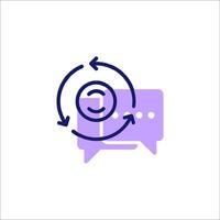 A purple icon with a speech bubble and a circle around it vector