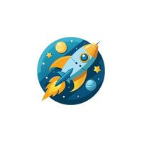 Rocket Flying In Space Cartoon Icon Illustration. Science Technology Icon Concept Isolated vector
