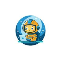 Cute Astronaut Working With Computer Cartoon Icon Illustration. Science Technology Icon Concept Isolated Premium. Flat Cartoon Style vector