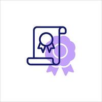 A certificate icon with a ribbon and a scroll vector