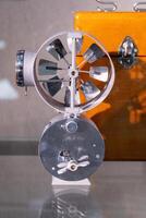 Anemometer is a device for measuring the speed of movement of air gases. In meteorology, for measuring wind speed. Small propeller blades. photo