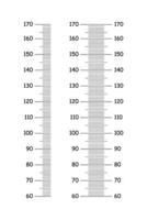 Set of kids height chart from 60 to 170 centimeters. Templates for wall growth stickers isolated on a white background. Meter wall, growth ruler. Graphic mockup. vector