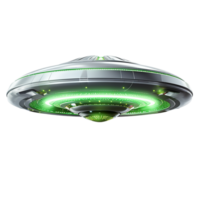 futuriste vert et argent OVNI vaisseau spatial embrasé brillamment, symbolisant Avancée extra-terrestre La technologie png